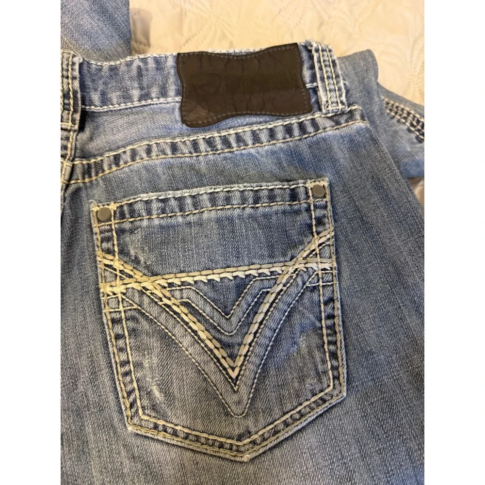 Rock and Roll Denim Mens Pistol Bootcut Jeans Light Wash 32x34 Distressed